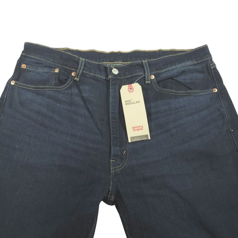 Levi's 505 Regular Fit Dark Wash Denim Jeans Mens W38 L34 NWT‎